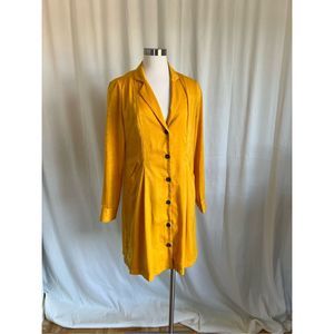 Free People Women's Yellow Notch Collar Button-Down Mini Dress Size PS